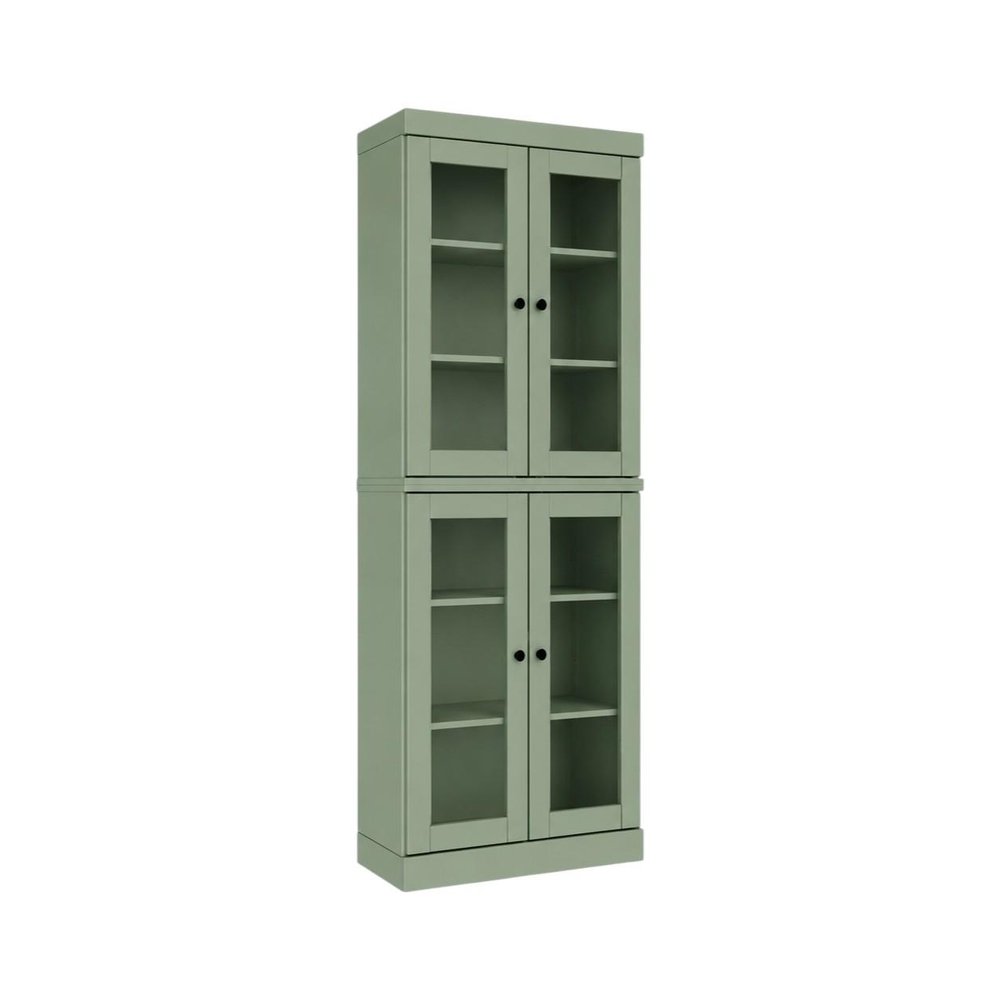 72" Sage Solid Wood Adjustable Six Tier Library Bookcase with Four Doors