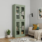 72" Sage Solid Wood Adjustable Six Tier Library Bookcase with Four Doors