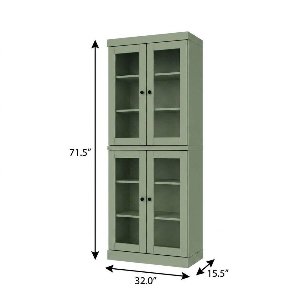 72" Sage Solid Wood Adjustable Six Tier Library Bookcase with Four Doors