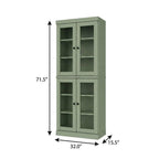 72" Sage Solid Wood Adjustable Six Tier Library Bookcase with Four Doors