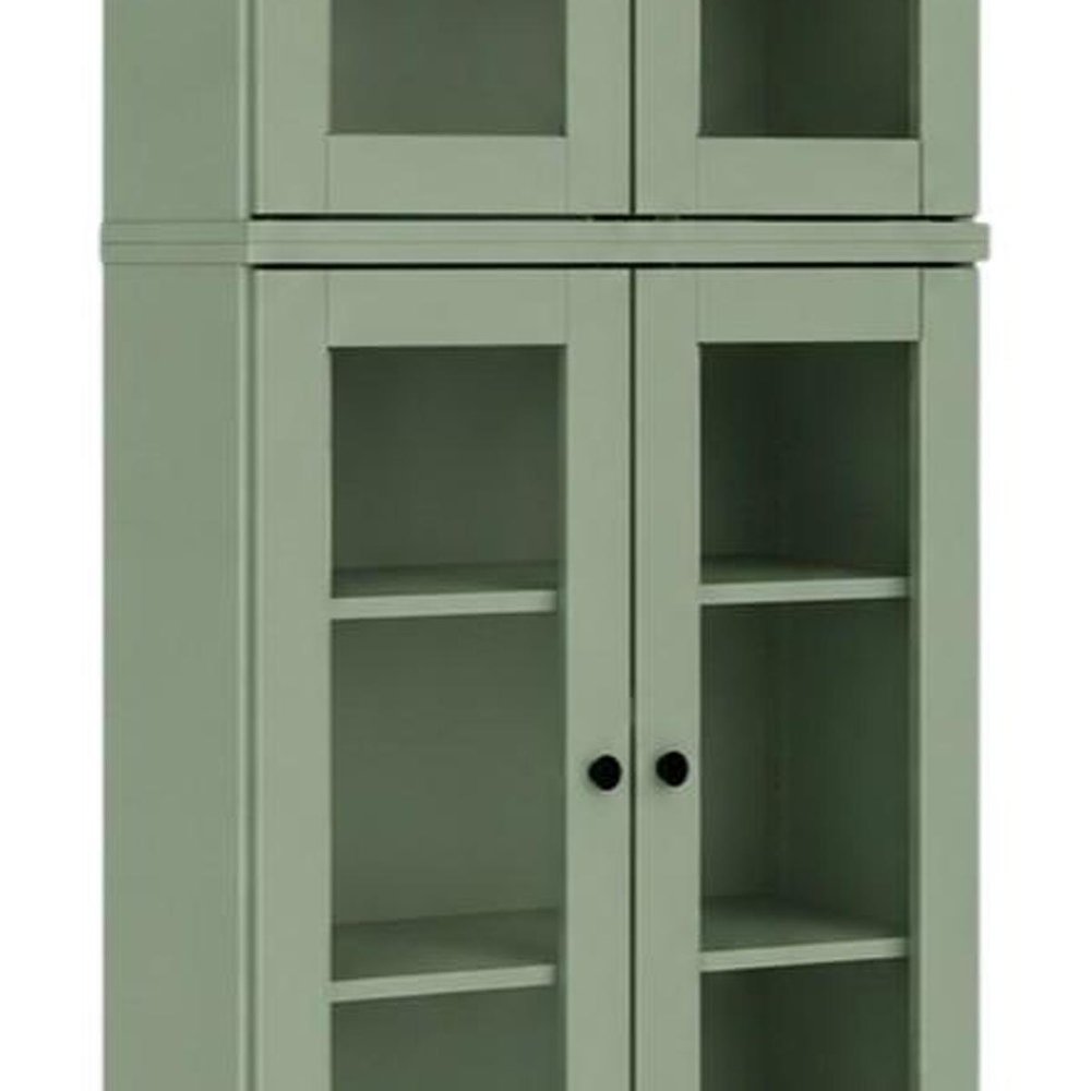72" Sage Solid Wood Adjustable Six Tier Library Bookcase with Four Doors