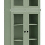 72" Sage Solid Wood Adjustable Six Tier Library Bookcase with Four Doors