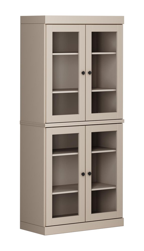 72" Beige Solid Wood Adjustable Six Tier Library Bookcase with Four Doors
