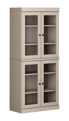 72" Beige Solid Wood Adjustable Six Tier Library Bookcase with Four Doors