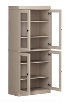 72" Beige Solid Wood Adjustable Six Tier Library Bookcase with Four Doors