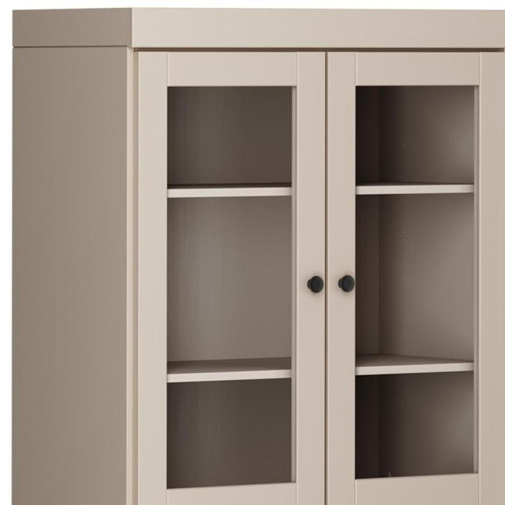 72" Beige Solid Wood Adjustable Six Tier Library Bookcase with Four Doors