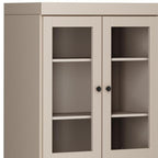 72" Beige Solid Wood Adjustable Six Tier Library Bookcase with Four Doors