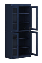 72" Navy Blue Solid Wood Adjustable Six Tier Library Bookcase with Four Doors