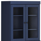 72" Navy Blue Solid Wood Adjustable Six Tier Library Bookcase with Four Doors