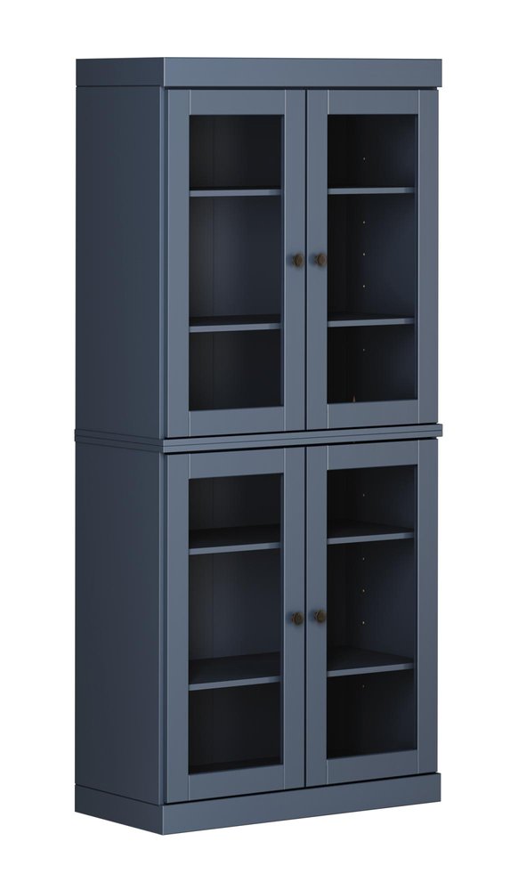 72" French Blue Solid Wood Adjustable Six Tier Library Bookcase with Four Doors