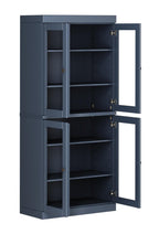 72" French Blue Solid Wood Adjustable Six Tier Library Bookcase with Four Doors