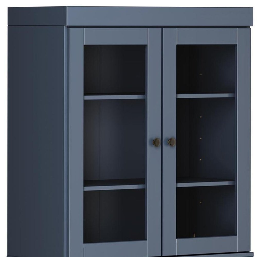 72" French Blue Solid Wood Adjustable Six Tier Library Bookcase with Four Doors
