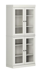 72" Off White Solid Wood Adjustable Six Tier Library Bookcase with Four Doors