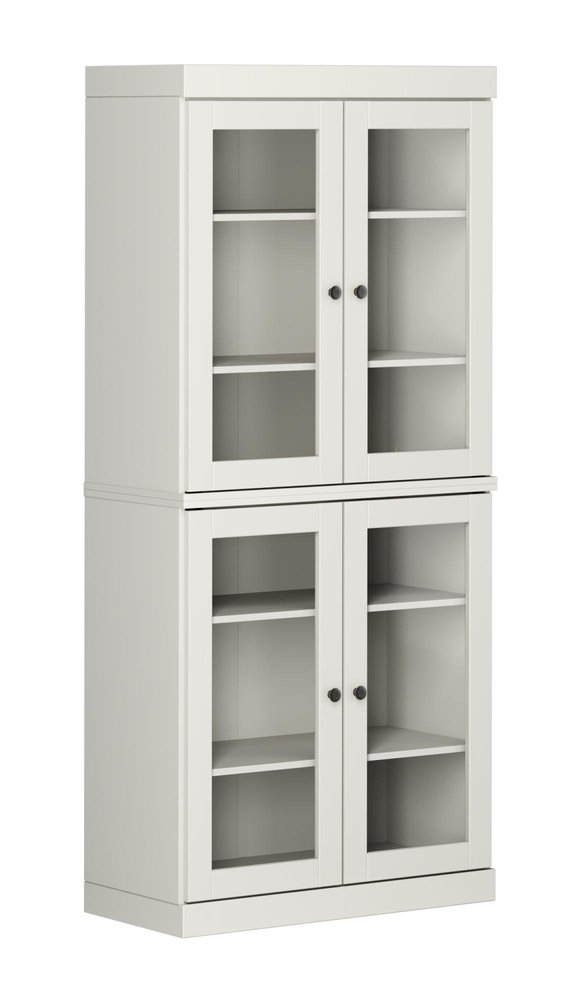 72" Off White Solid Wood Adjustable Six Tier Library Bookcase with Four Doors