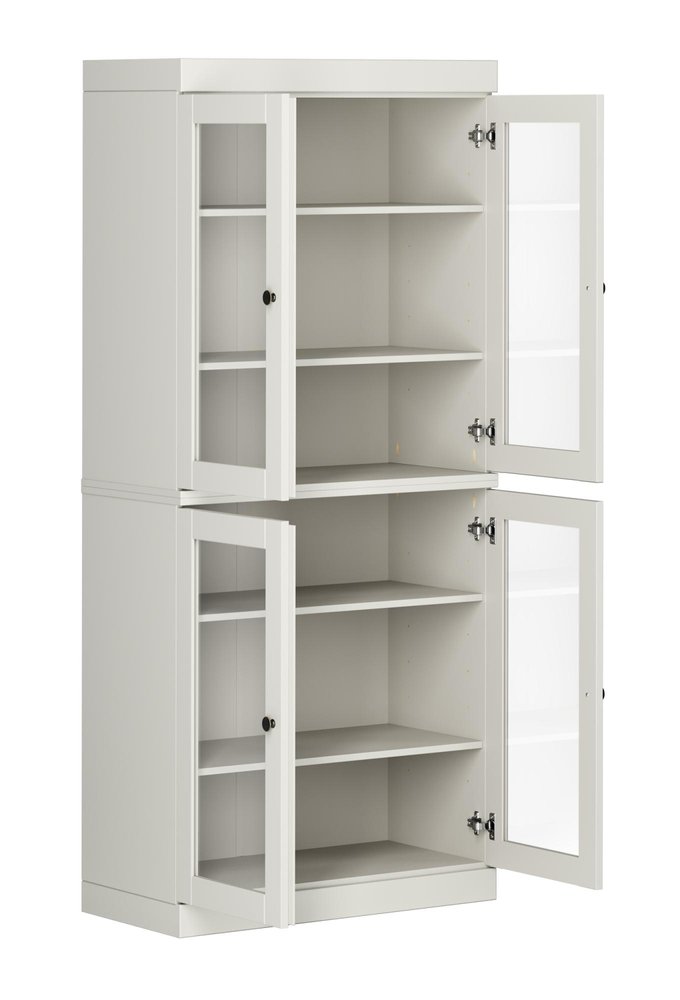 72" Off White Solid Wood Adjustable Six Tier Library Bookcase with Four Doors