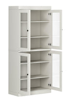 72" Off White Solid Wood Adjustable Six Tier Library Bookcase with Four Doors