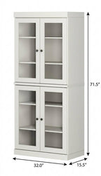 72" Off White Solid Wood Adjustable Six Tier Library Bookcase with Four Doors