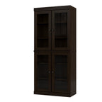 72" Espresso Solid Wood Adjustable Six Tier Library Bookcase with Four Doors
