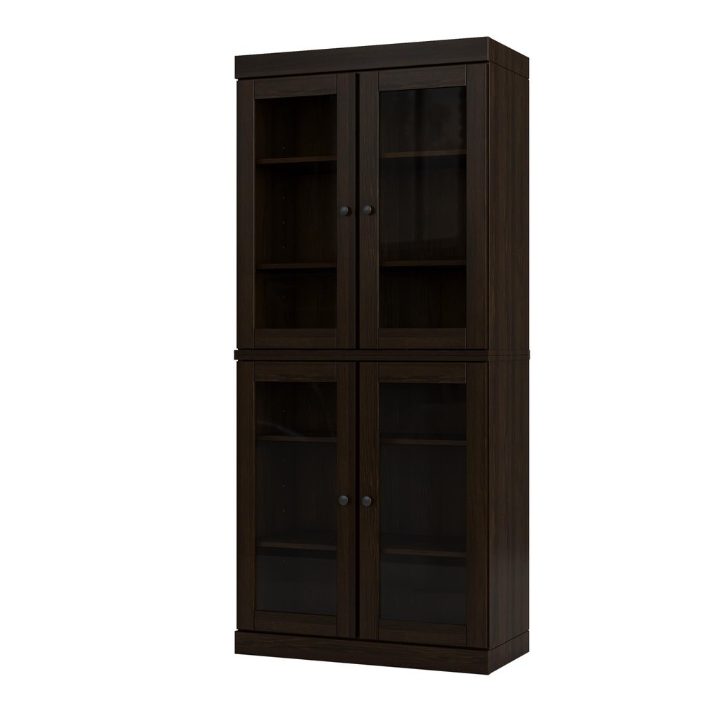 72" Espresso Solid Wood Adjustable Six Tier Library Bookcase with Four Doors