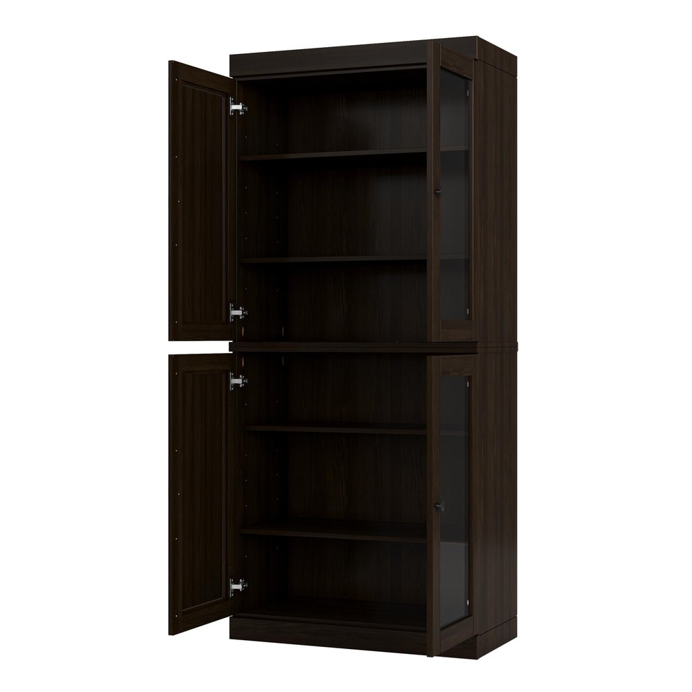 72" Espresso Solid Wood Adjustable Six Tier Library Bookcase with Four Doors