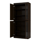 72" Espresso Solid Wood Adjustable Six Tier Library Bookcase with Four Doors