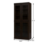72" Espresso Solid Wood Adjustable Six Tier Library Bookcase with Four Doors