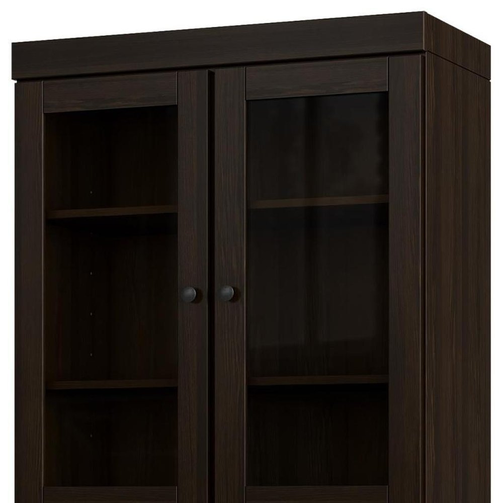 72" Espresso Solid Wood Adjustable Six Tier Library Bookcase with Four Doors