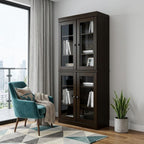 72" Espresso Solid Wood Adjustable Six Tier Library Bookcase with Four Doors