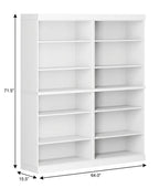 72" White Solid Wood Adjustable Twelve Tier Library Bookcase