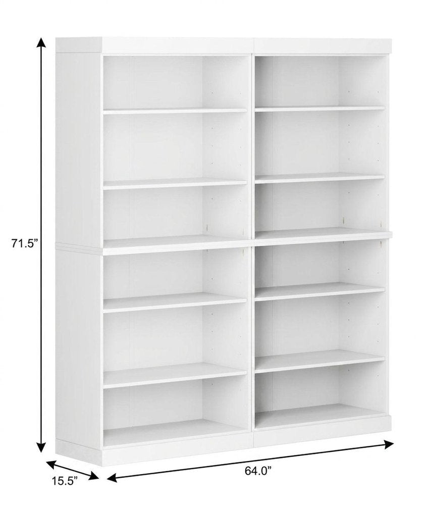 72" White Solid Wood Adjustable Twelve Tier Library Bookcase