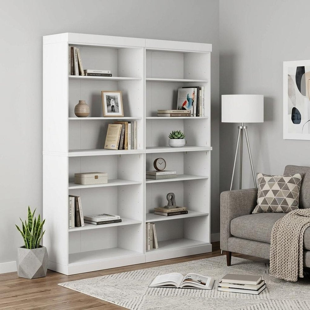 72" White Solid Wood Adjustable Twelve Tier Library Bookcase