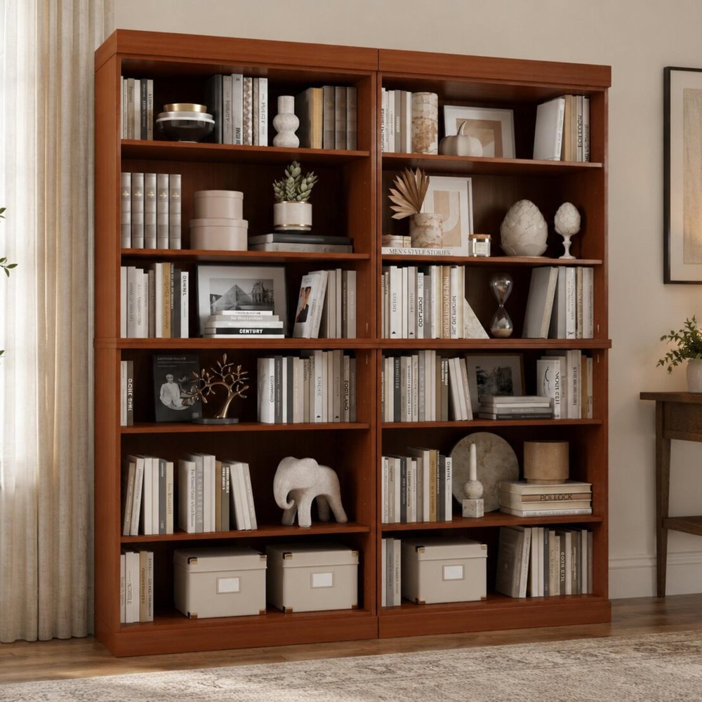 72" Coffee Solid Wood Adjustable Twelve Tier Library Bookcase