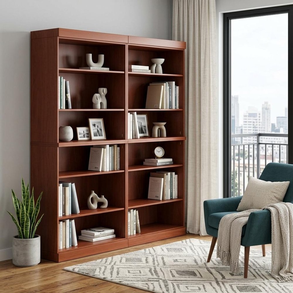 72" Coffee Solid Wood Adjustable Twelve Tier Library Bookcase