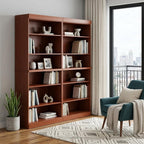 72" Coffee Solid Wood Adjustable Twelve Tier Library Bookcase
