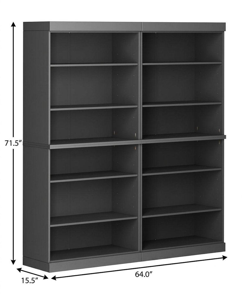 72" Gray Solid Wood Adjustable Twelve Tier Library Bookcase