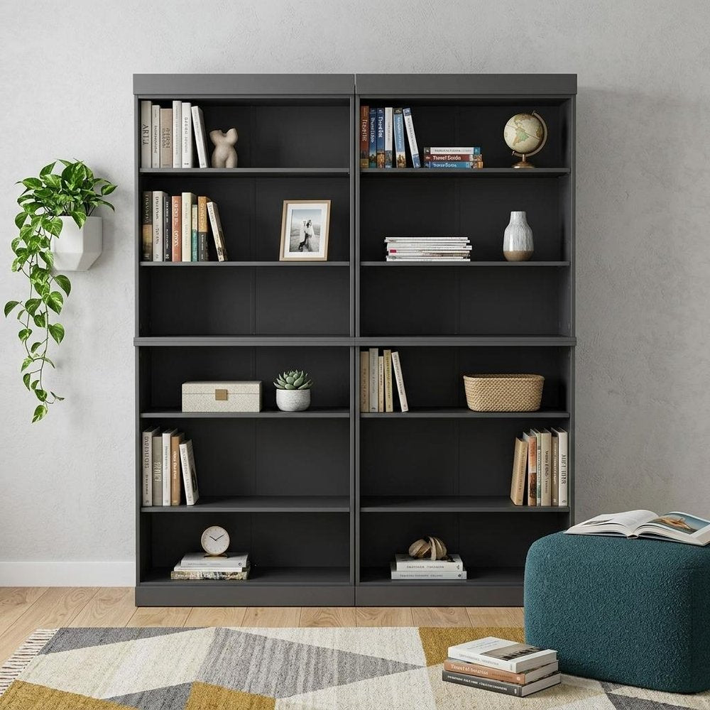 72" Gray Solid Wood Adjustable Twelve Tier Library Bookcase