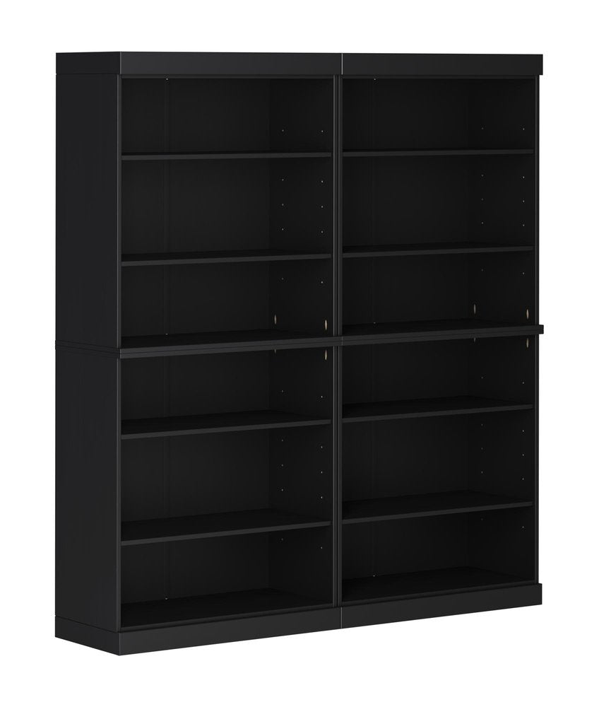 72" Black Solid Wood Adjustable Twelve Tier Library Bookcase