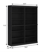 72" Black Solid Wood Adjustable Twelve Tier Library Bookcase