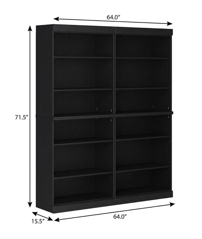 72" Black Solid Wood Adjustable Twelve Tier Library Bookcase