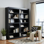 72" Black Solid Wood Adjustable Twelve Tier Library Bookcase