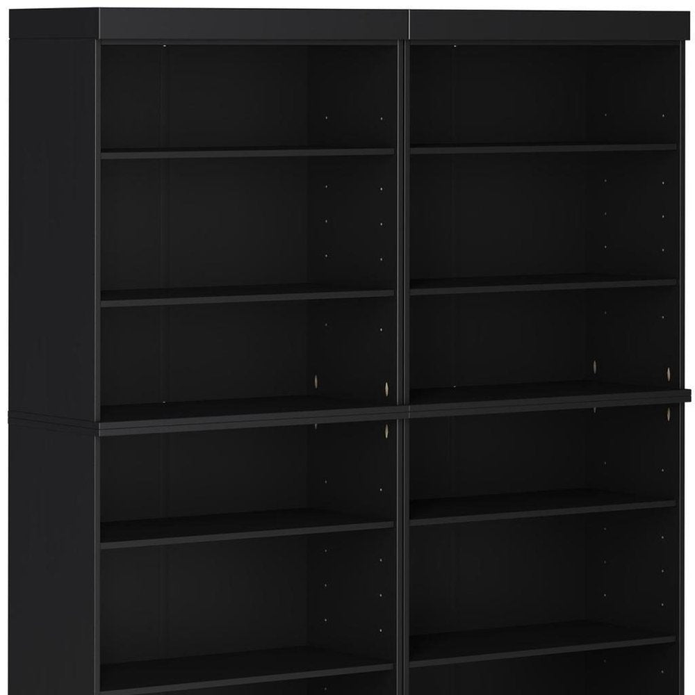 72" Black Solid Wood Adjustable Twelve Tier Library Bookcase
