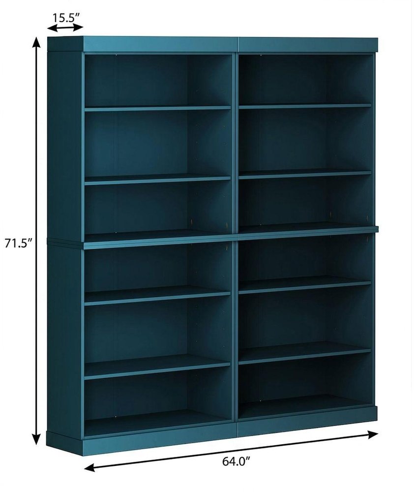 72" Teal Blue Solid Wood Adjustable Twelve Tier Library Bookcase