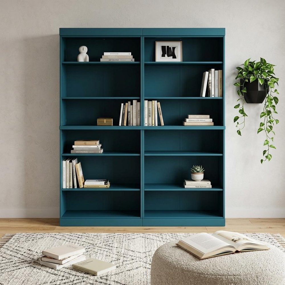 72" Teal Blue Solid Wood Adjustable Twelve Tier Library Bookcase