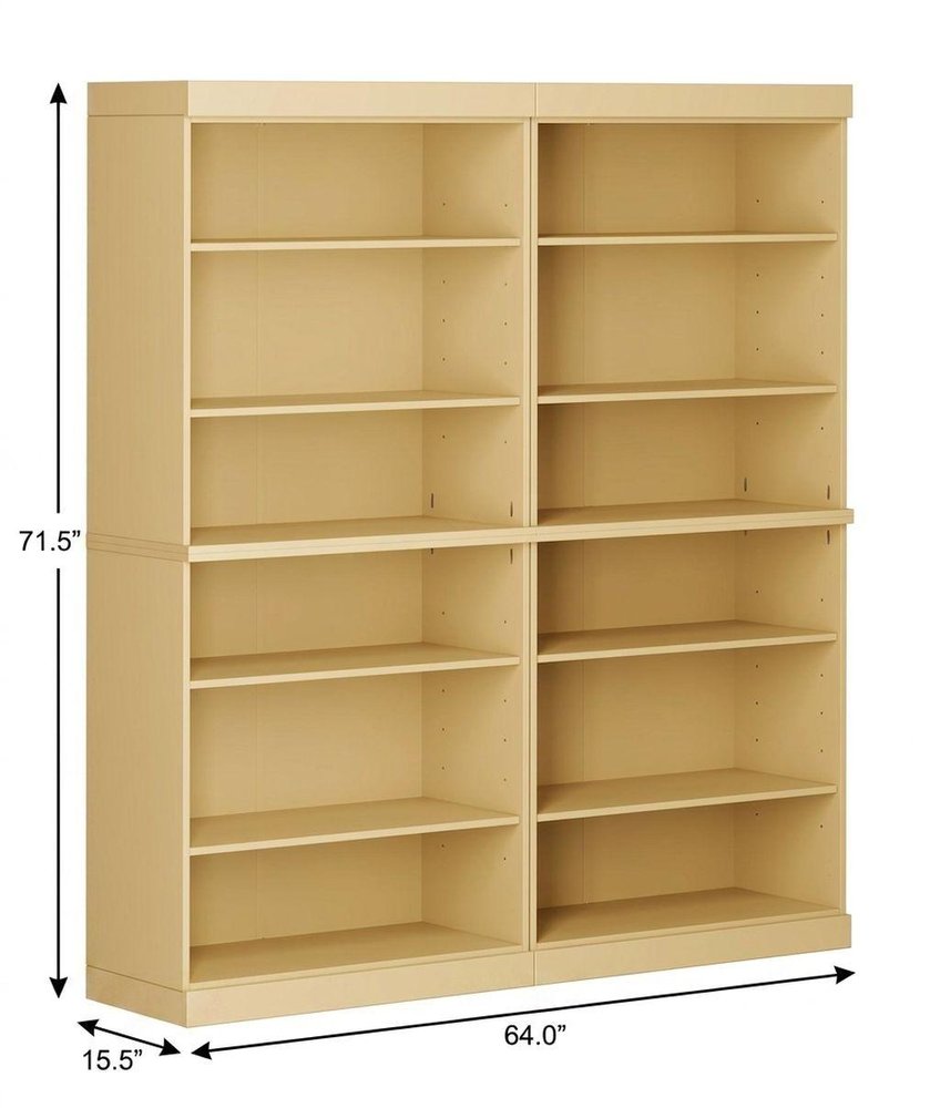 72" Yellow Solid Wood Adjustable Twelve Tier Library Bookcase