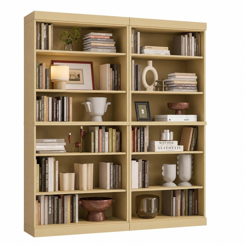 72" Yellow Solid Wood Adjustable Twelve Tier Library Bookcase