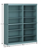 72" Aqua Solid Wood Adjustable Twelve Tier Library Bookcase
