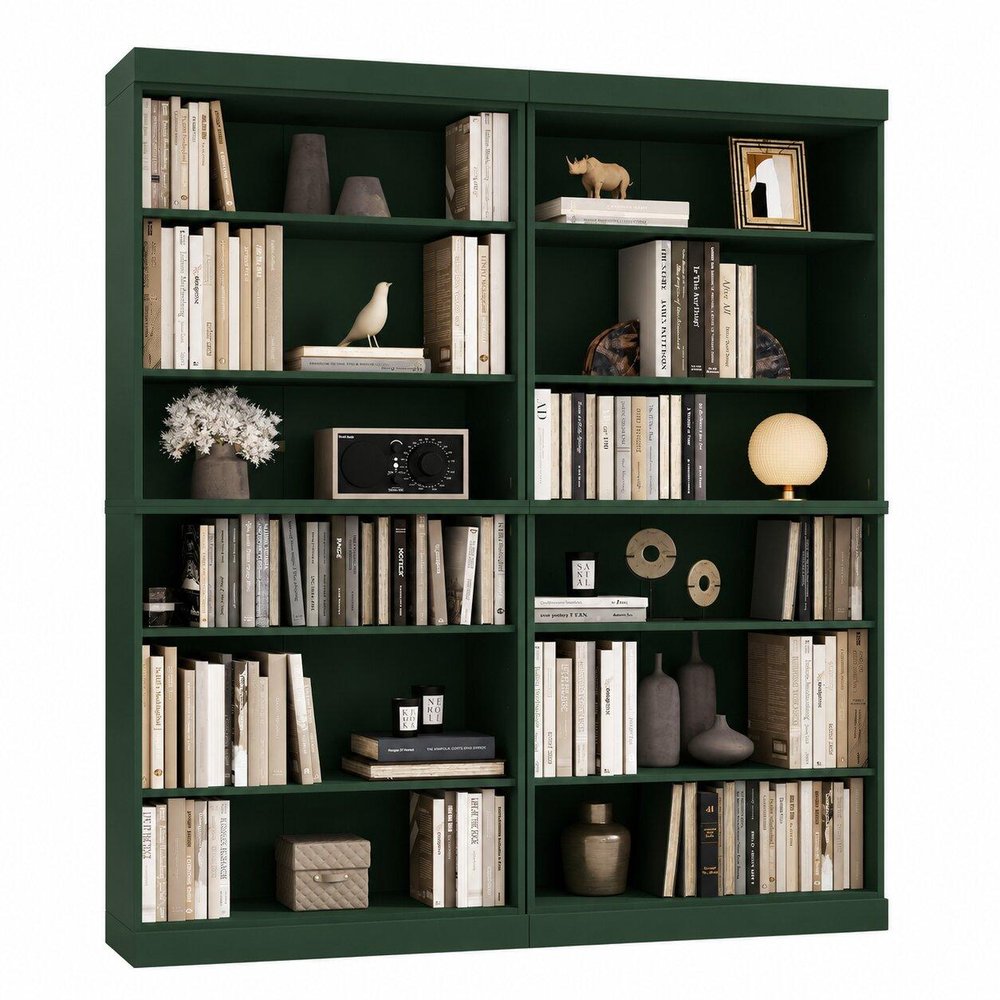 72" Green Solid Wood Adjustable Twelve Tier Library Bookcase