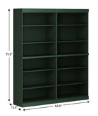 72" Green Solid Wood Adjustable Twelve Tier Library Bookcase