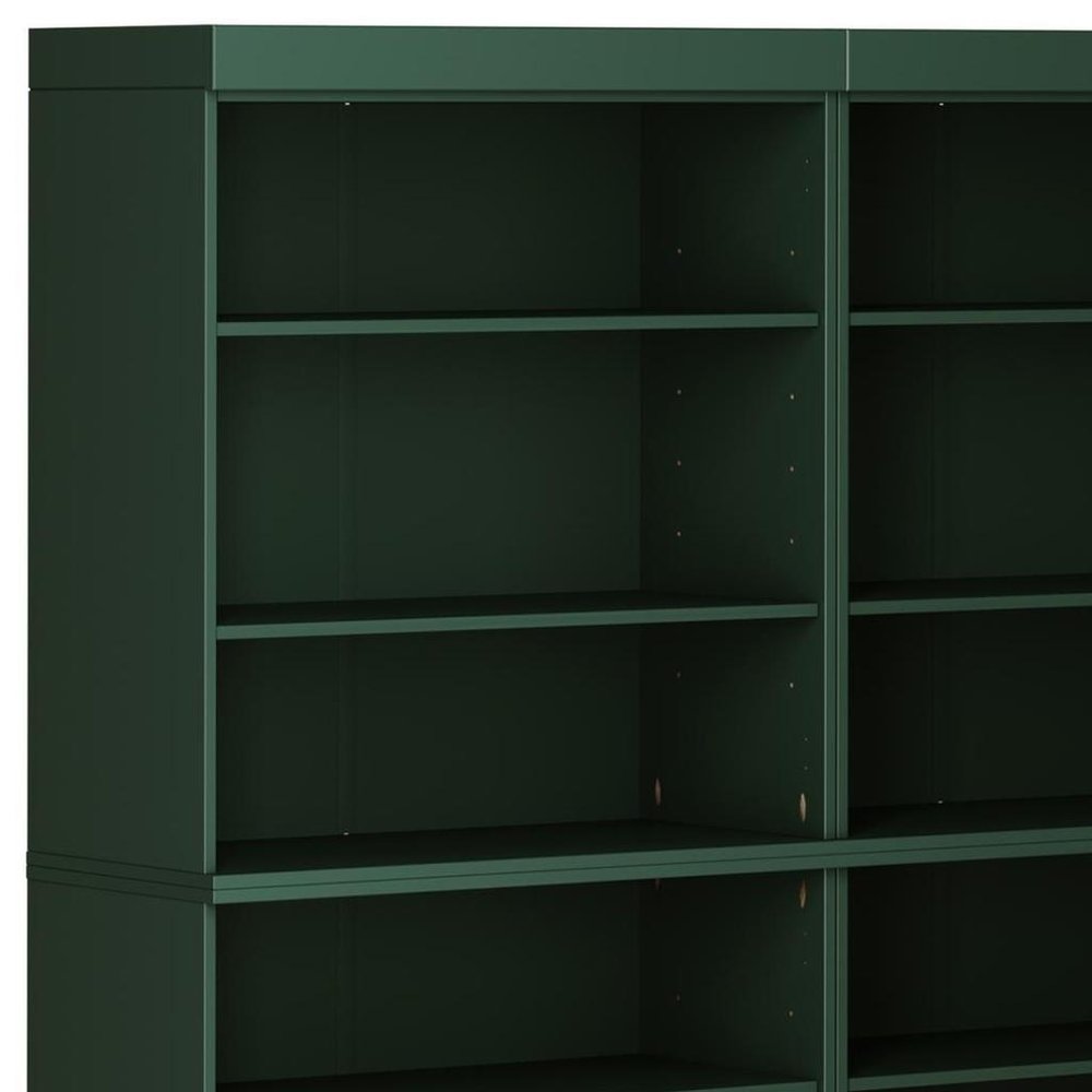 72" Green Solid Wood Adjustable Twelve Tier Library Bookcase
