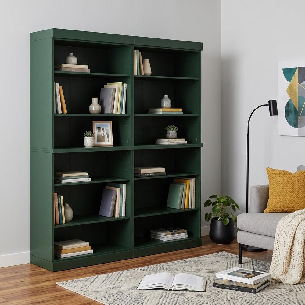 72" Green Solid Wood Adjustable Twelve Tier Library Bookcase